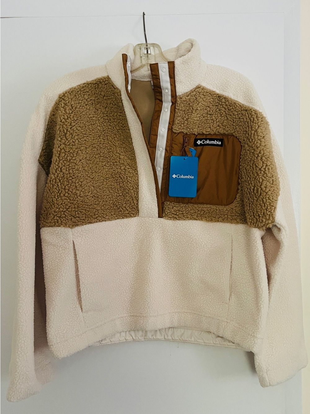 Columbia Women’s Zip Pullover Sherpa in Cream and Brown